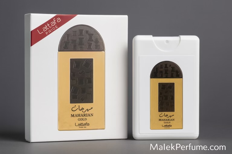 ادکلن مهرجان گلد لطافه ۲۰ میل | Lattafa Maharjan Gold مشابه عطر شرقی کاراملی و چوبی