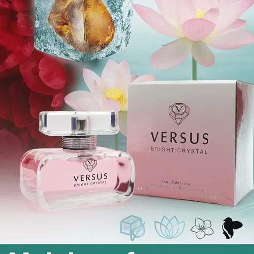 عطر ادکلن زنانه ورساچه برایت کریستال صورتی فراگرنس ورد ورسوس برایت کریستال (Fragrance World Versace Bright Crystal)