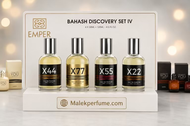 ست چهار عددی عطر امپر بهاش دیسکاوری ست 4×30 میل | مجموعه رایحه‌های استرانگر ویت یو ابسولوتلی، اینتنسلی، پارفوم و لیدر